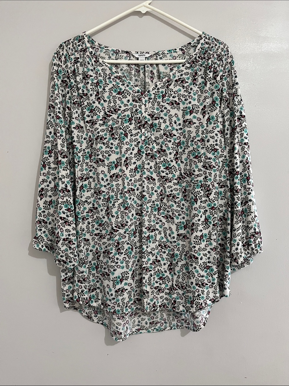 Sonoma White Floral Button-Front Peasant Blouse